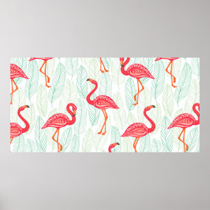 Poster Padrão com ornamentos flamingos cor-de-rosa em um