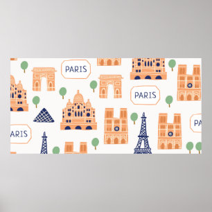 Poster Padrão constante com os marcos parisienses sig