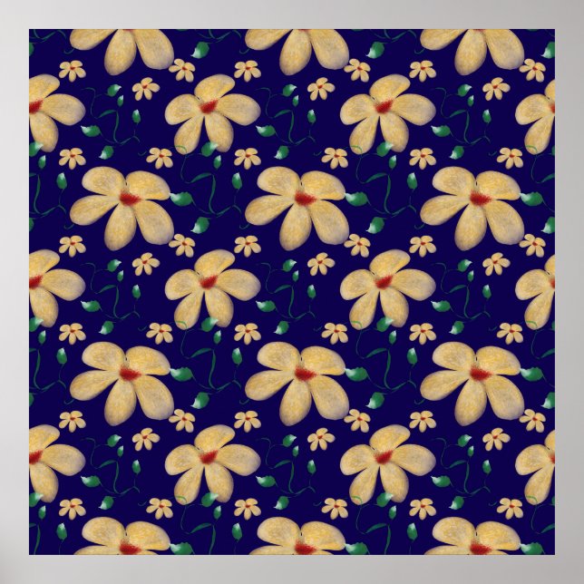 Poster Padrão contínuo botânico em aquarela (Frente)