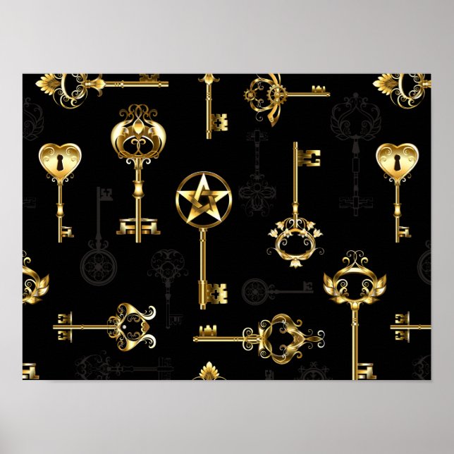 Poster Padrão contínuo com Chaves Douradas (Frente)