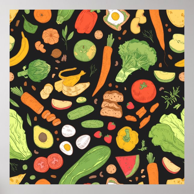 Poster Padrão contínuo com comida dietética, mantimentos  (Frente)