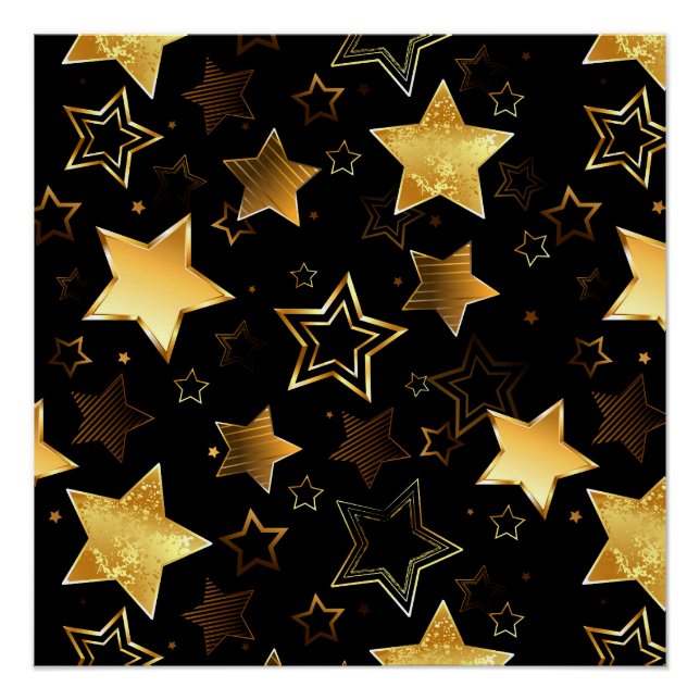 Pôster Padrão contínuo com estrelas douradas (Frente)