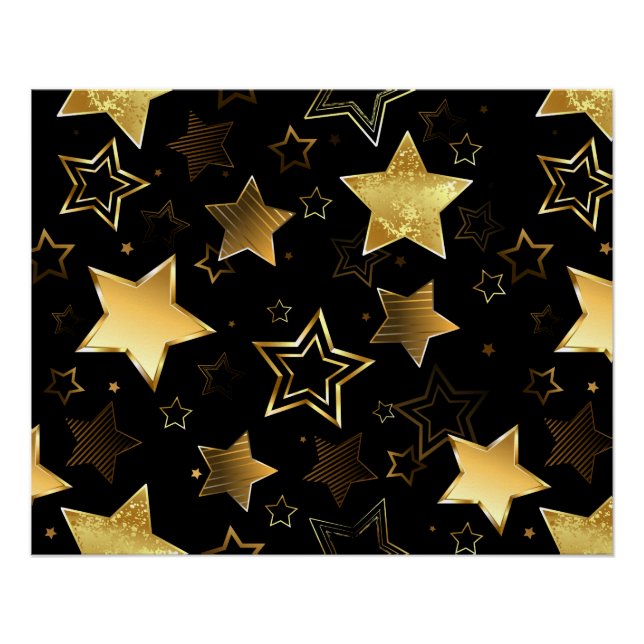 Pôster Padrão contínuo com Estrelas Douradas (Frente)