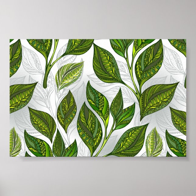 Poster Padrão contínuo com Folhas de Chá Verde (Frente)