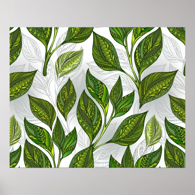 Poster Padrão contínuo com folhas de chá verde (Frente)