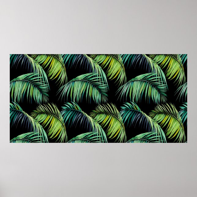 Poster Padrão contínuo com folhas de palmeira tropicais.  (Frente)