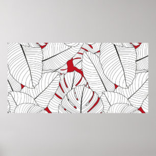 Poster Padrão contínuo com folhas tropicais em vermelho e