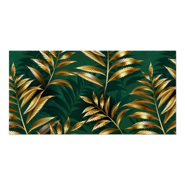 Pôster Padrão contínuo com samambaias douradas (Frente)