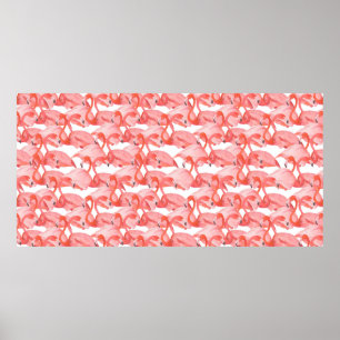 Poster Padrão contínuo de aquarela com pequeno flamingo