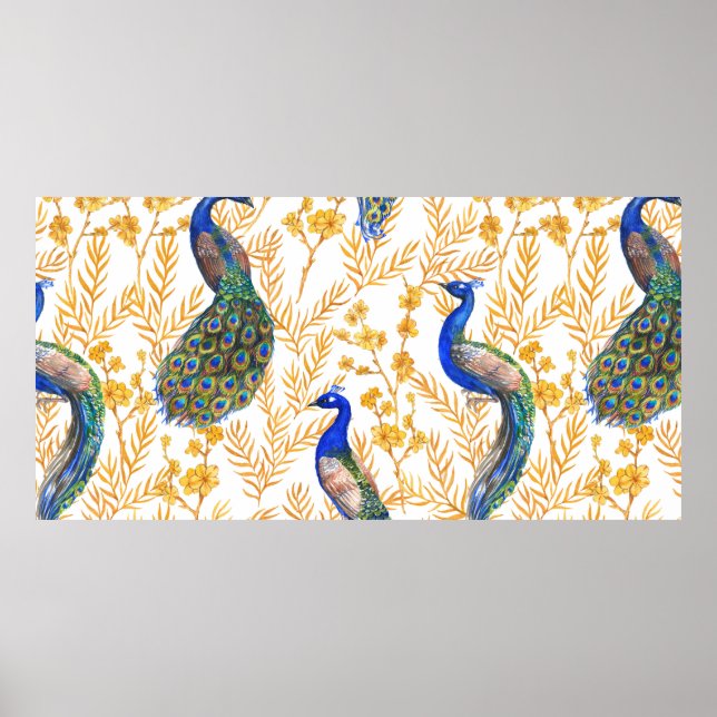 Poster Padrão contínuo de aquarela desenhada à mão com ch (Frente)
