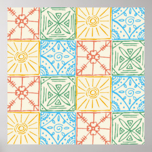 Poster Padrão contínuo de azulejo colorido estilo Amalfi