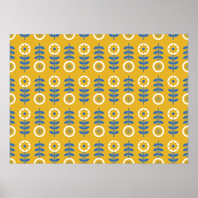 Poster Padrão contínuo de flores estilizadas. Estilo esca (Frente)
