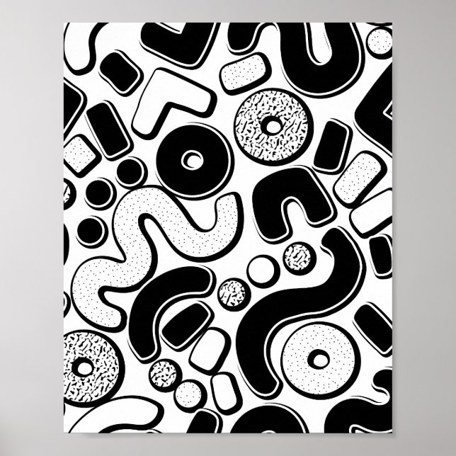 Poster Padrão contínuo de Memphis, design preto minimalis (Frente)