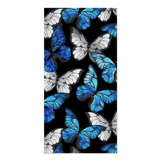 Pôster Padrão contínuo escuro com borboletas azuis Morpho (Frente)
