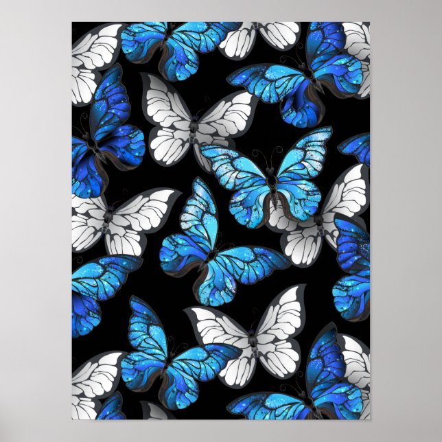 Poster Padrão contínuo escuro com borboletas azuis Morpho (Frente)