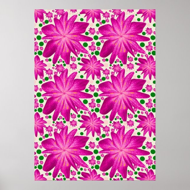 Poster Padrão contínuo floral rosa quente (Frente)