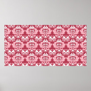 Poster Padrão contínuo floral vermelho. Fundo bege e verm
