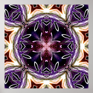 Poster Padrão Cósmico de Caleidoscópio Roxo e Magenta