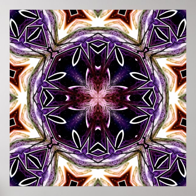Poster Padrão Cósmico de Caleidoscópio Roxo e Magenta (Frente)