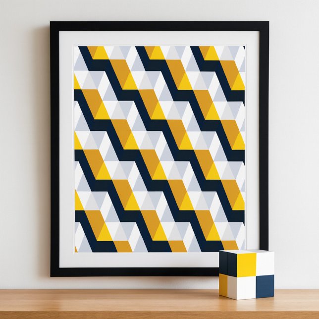 Poster Padrão Cúbico Geométrico em Amarelo e Branco (Criador carregado)