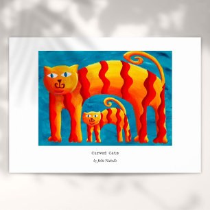 Pôster Padrão Curvo Colorido Moderno de Gato e Gatinho