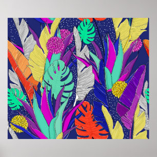 Poster Padrão da selva de verão com cores brilhantes. Sel