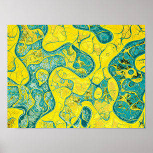 Poster Padrão de abstrato amarelo e ciano
