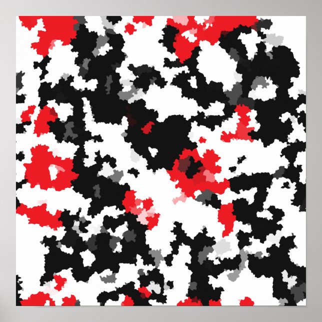 Poster Padrão De Abstrato Branco E Preto Vermelho Cristal (Frente)