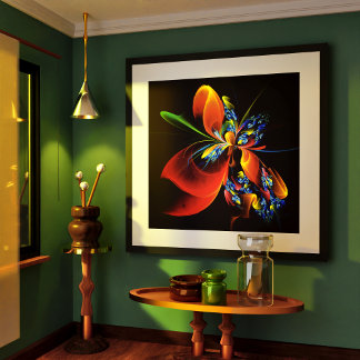 Poster Padrão de Abstrato de Arte Floral Azul Laranja Mod