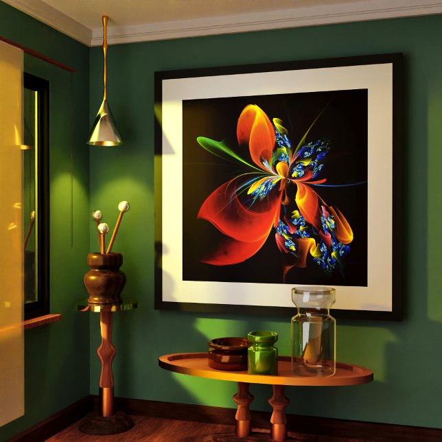 Poster Padrão de Abstrato de Arte Floral Azul Laranja Mod (Blue Orange Floral Modern Abstract Art Pattern #03 Poster)