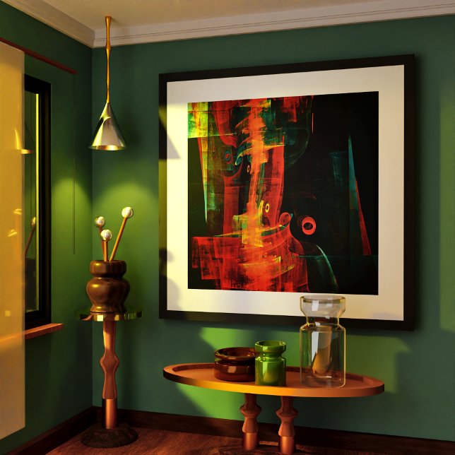 Poster Padrão de Abstrato de Arte Moderno Vermelho Azul-L (Water Orange Red Blue Modern Abstract Art Pattern Poster)