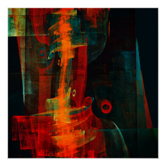 Pôster Padrão de Abstrato de Arte Moderno Vermelho Azul-L