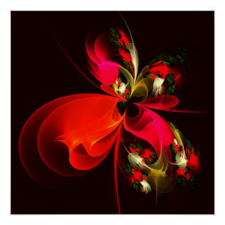 Pôster Padrão de Abstrato de Arte Vermelha Verde Floral M
