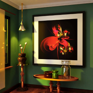 Poster Padrão de Abstrato de Arte Vermelha Verde Floral M