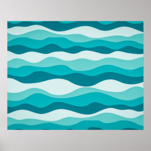 Poster Padrão de Abstrato de Ondas Simples no Oceano Azu