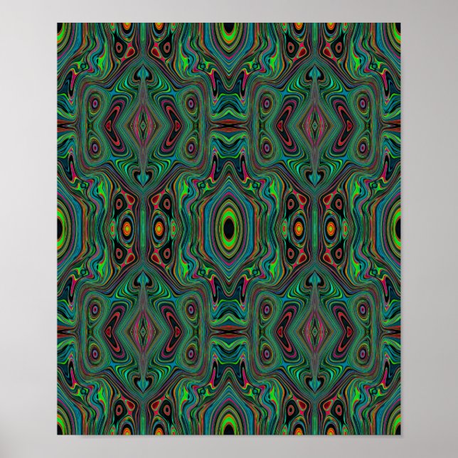 Poster Padrão de Abstrato do Trippy Retro Black e do Verd (Frente)