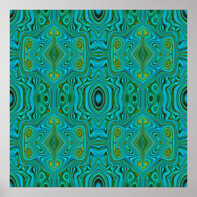 Poster Padrão de Abstrato do Trippy Retro Turquoise Chart (Frente)