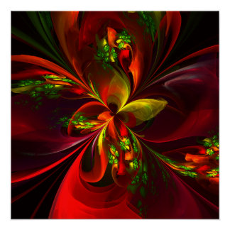 Pôster Padrão de Abstrato Floral Verde Moderno #05