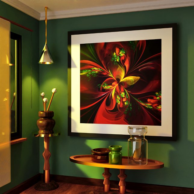 Poster Padrão de Abstrato Floral Verde Moderno #05 (Modern Red Green Floral Abstract Art Pattern #05 Poster)