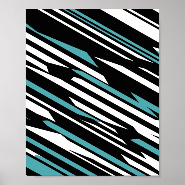 Poster Padrão de Abstrato Linear Preto, Branco e Teal (Frente)
