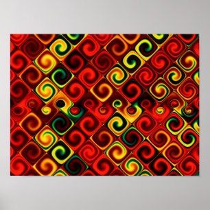Poster Padrão de Abstrato vermelho e amarelo