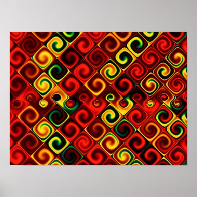 Poster Padrão de Abstrato vermelho e amarelo (Frente)