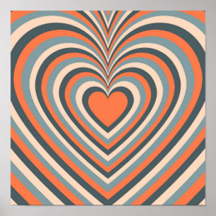Poster Padrão de Amor do Coração Hipnótico da Cinza Laran