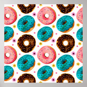 Poster Padrão de aquarela com cor rosa, azul e chocolate