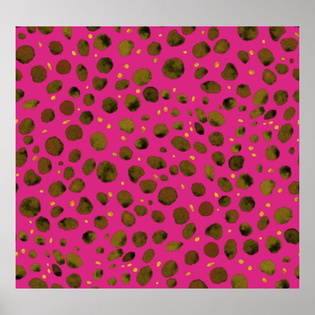 Poster Padrão de Aquarela com Pele de Chita Abstrato. (Frente)