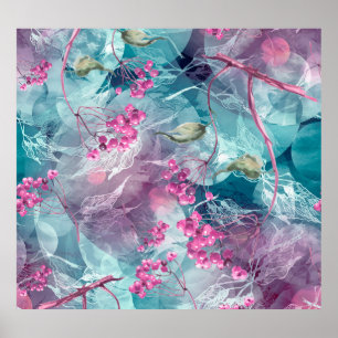 Poster Padrão de Aquarela de Ramificação de Birch