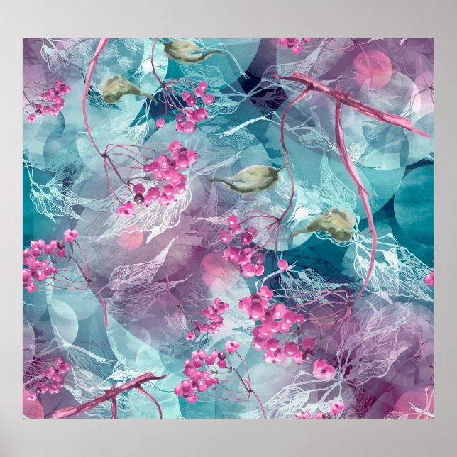 Poster Padrão de Aquarela de Ramificação de Birch (Frente)