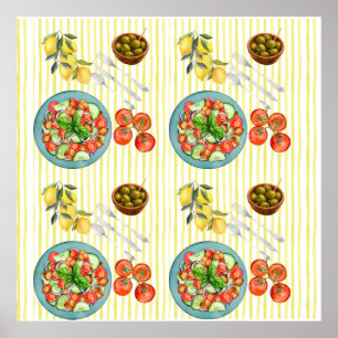 Poster padrão de aquarela de verão mediterrâneo