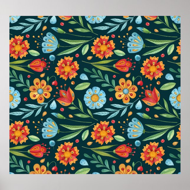 Poster Padrão de Aquarela Ilustrada À Mão (Frente)