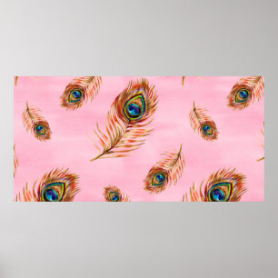 Poster Padrão de aquarela sem costura com fezes de pavão